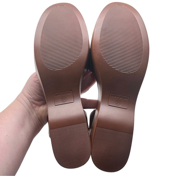 Sun + Stone Audreey Platform Wedge Ankle Strap Sandal Cognac Size 9.5 - Picture 11 of 12